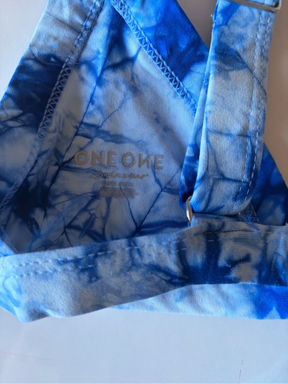 Oneone swimwear blue tie dye bikini women’s XS triangle top high cut bottoms - Picture 4 of 4